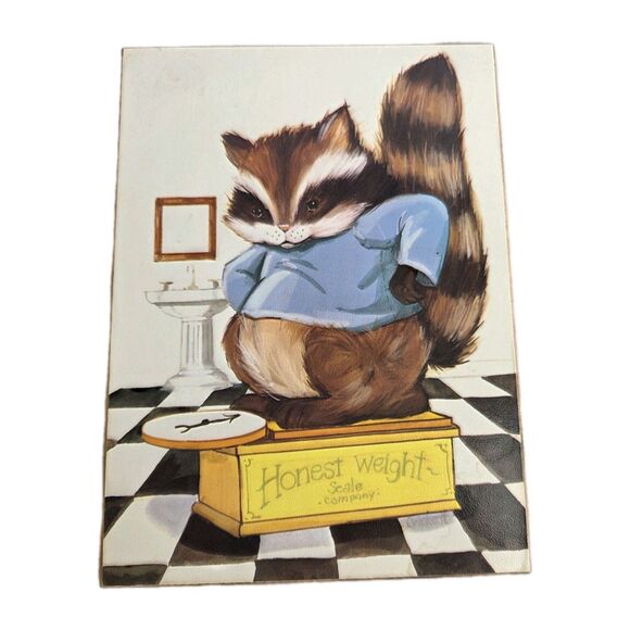 4 VINTAGE 60's Cartoon RACOON Pictures BATHROOM Artwork CRICKETT Wall Plaque SET - Picture 4 of 7